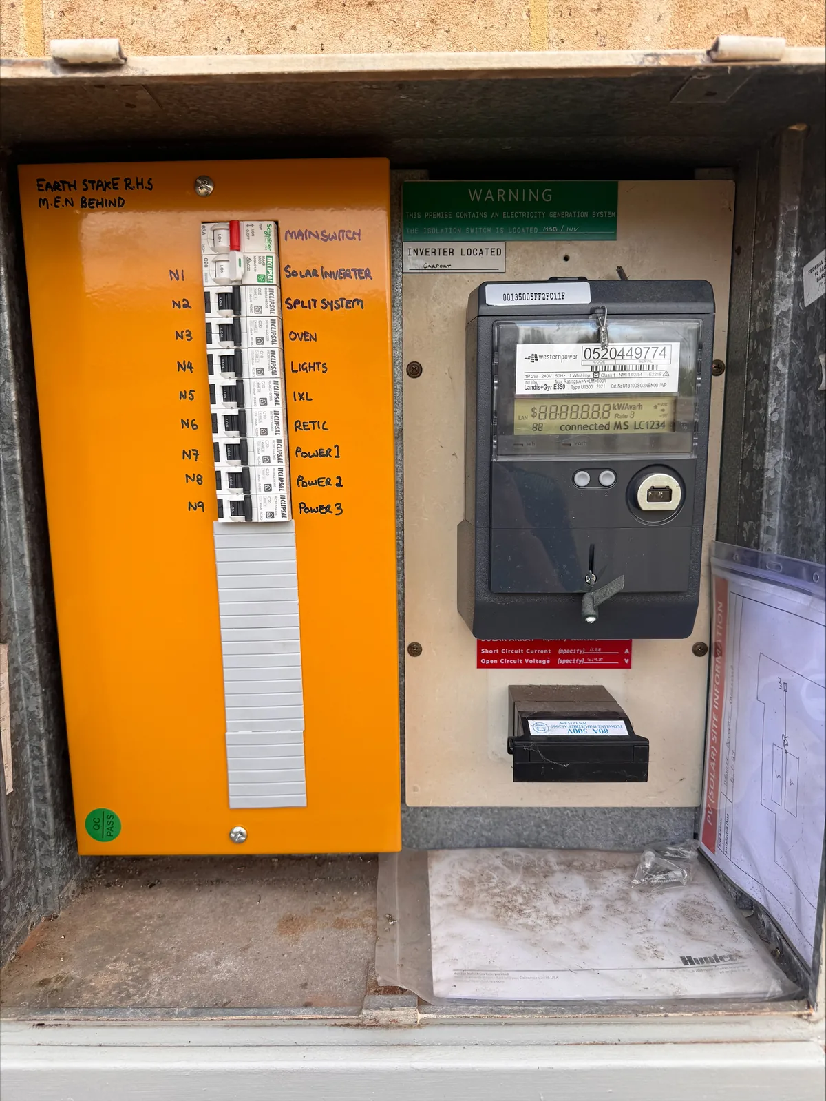 Upgraded meter box and switchboard with every circuit clearly labelled and a solar inverter isolator fitted